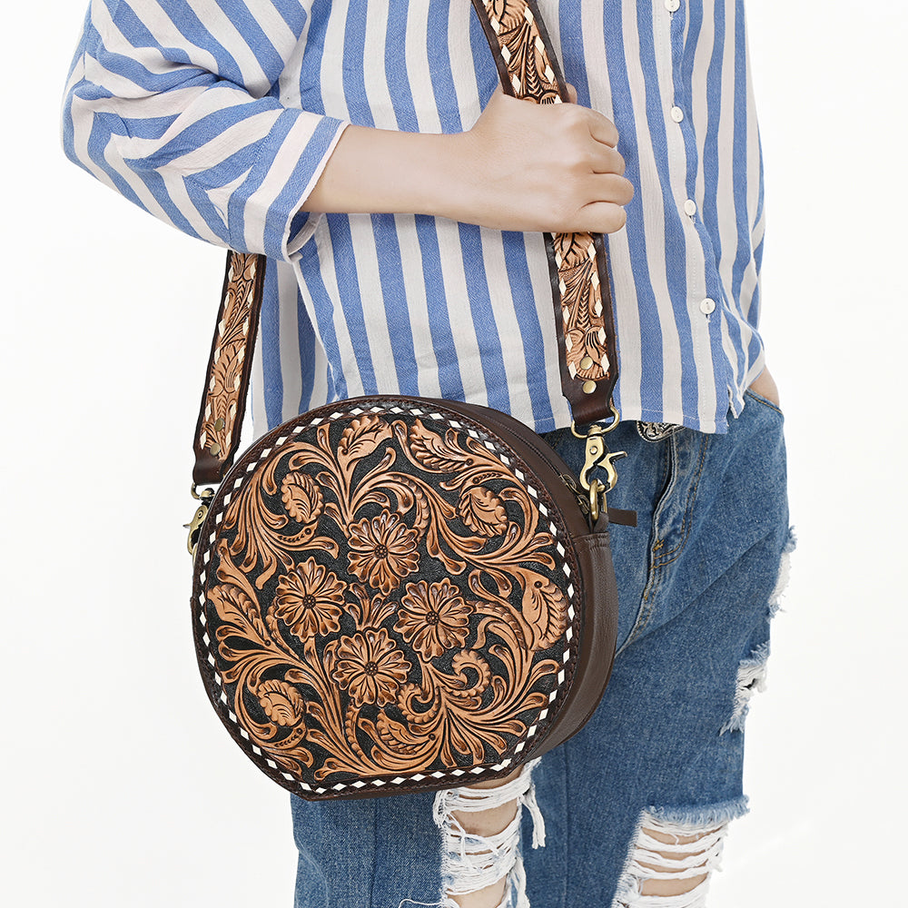 American Darling Hand-Tooled Genuine Leather Canteen Bag