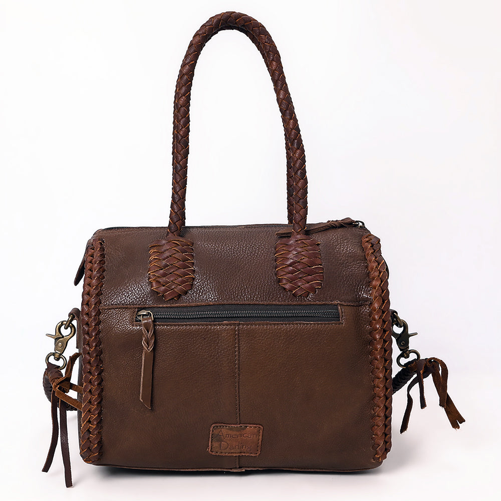 American Darling Speedy Bag Western Genuine Leather Handcrafted Purse with Fringes, Braided Handles and Turquoise Stone