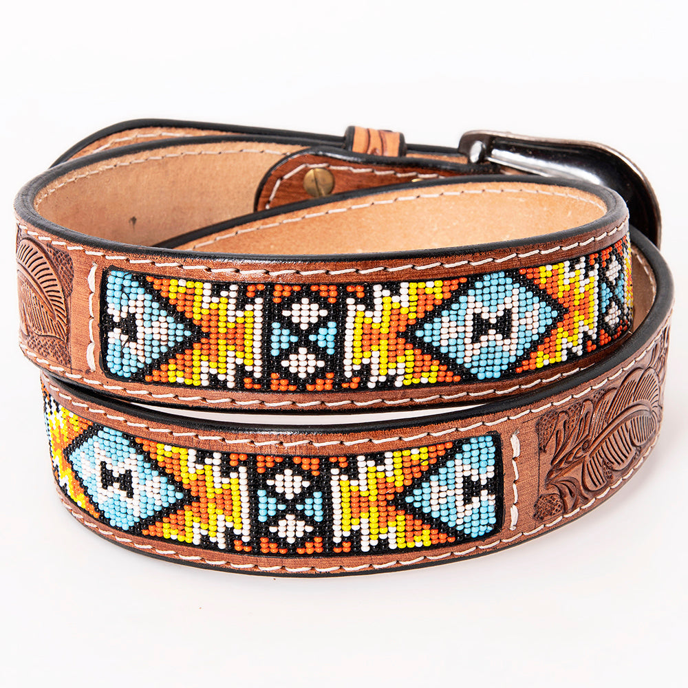 HILASON Western Genuine Leather Belt for Men Women Cowboy Cowgirl Handmade Unisex Full Grain Heavy Duty Tooled Beaded
