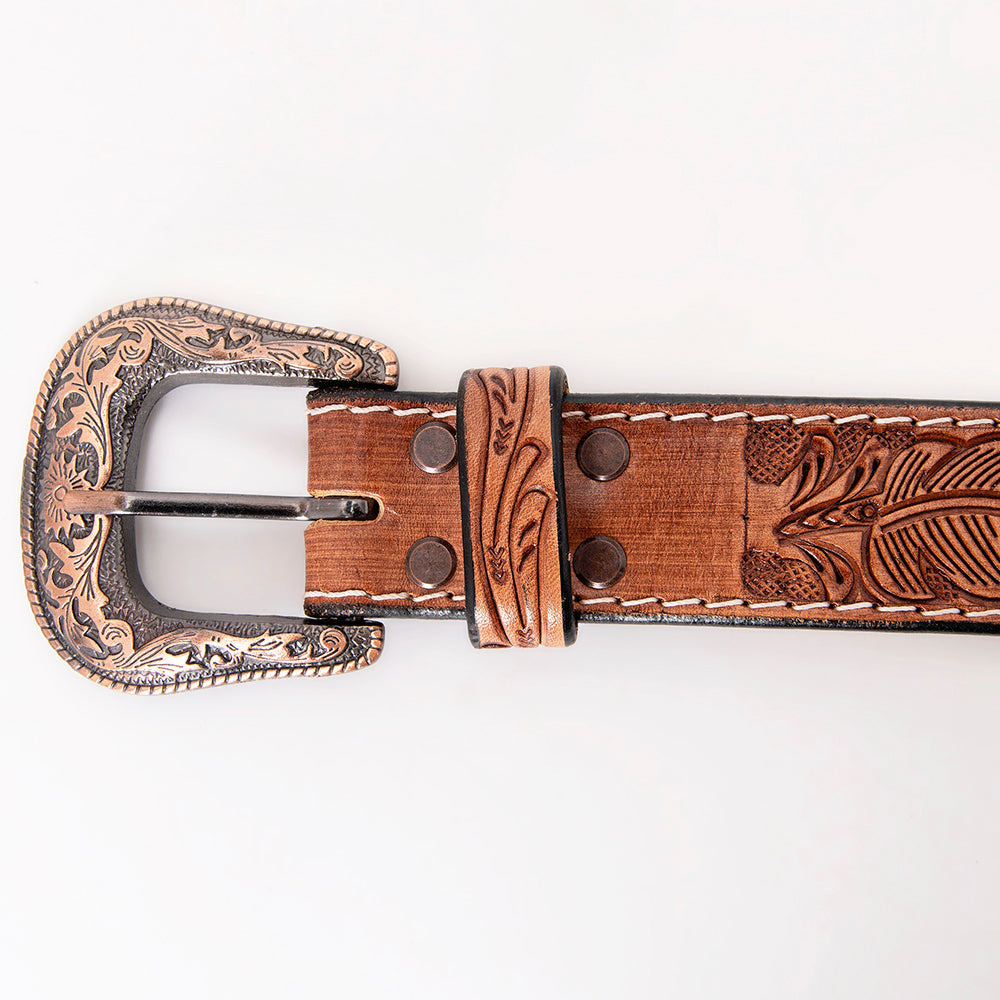 HILASON Western Genuine Leather Belt for Men Women Cowboy Cowgirl Handmade Unisex Full Grain Heavy Duty Tooled Beaded