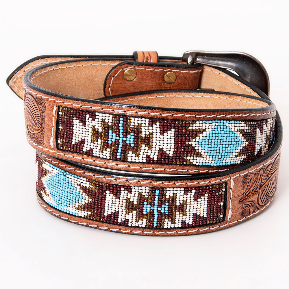 HILASON Western Genuine Leather Belt for Men Women Cowboy Cowgirl Handmade Unisex Full Grain Heavy Duty Tooled Beaded