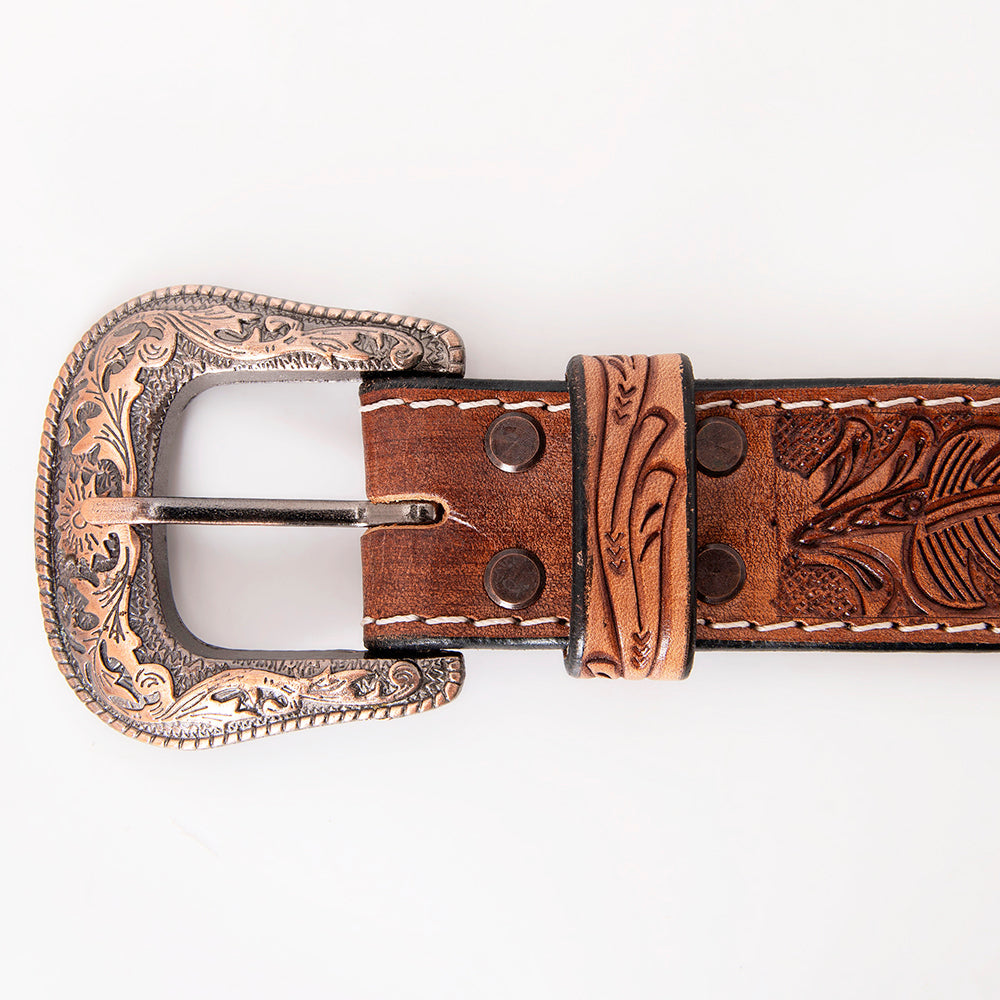 HILASON Western Genuine Leather Belt for Men Women Cowboy Cowgirl Handmade Unisex Full Grain Heavy Duty Tooled Beaded
