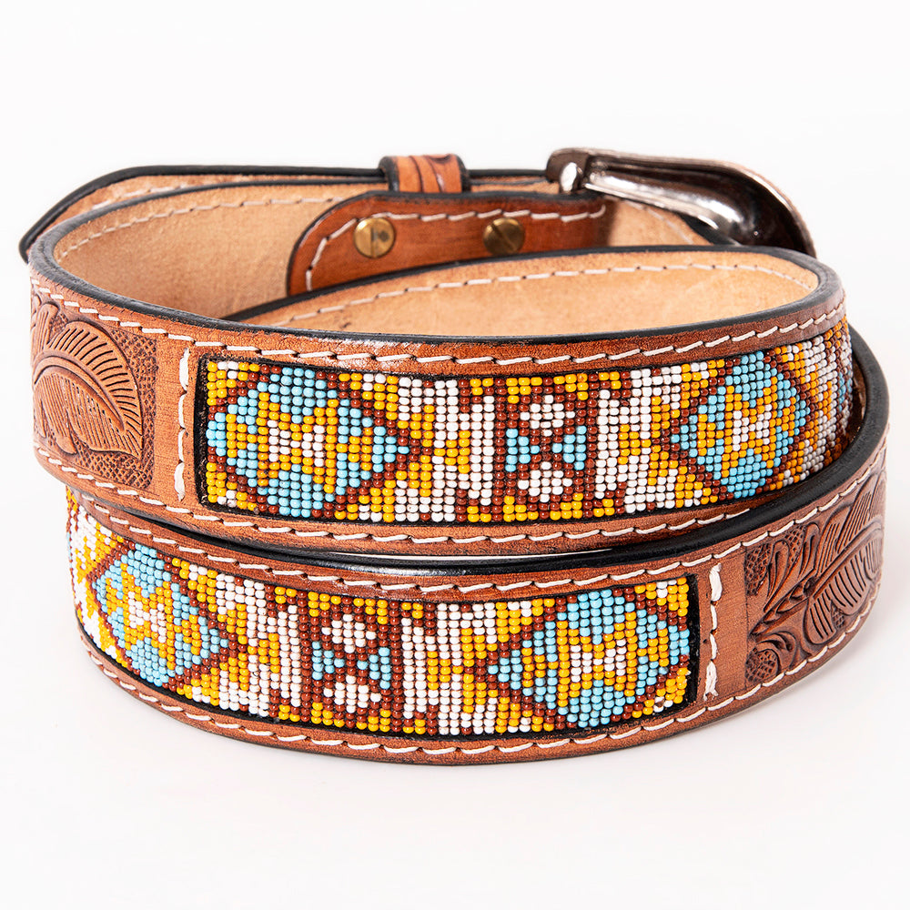 HILASON Western Genuine Leather Belt for Men Women Cowboy Cowgirl Handmade Unisex Full Grain Heavy Duty Tooled Beaded