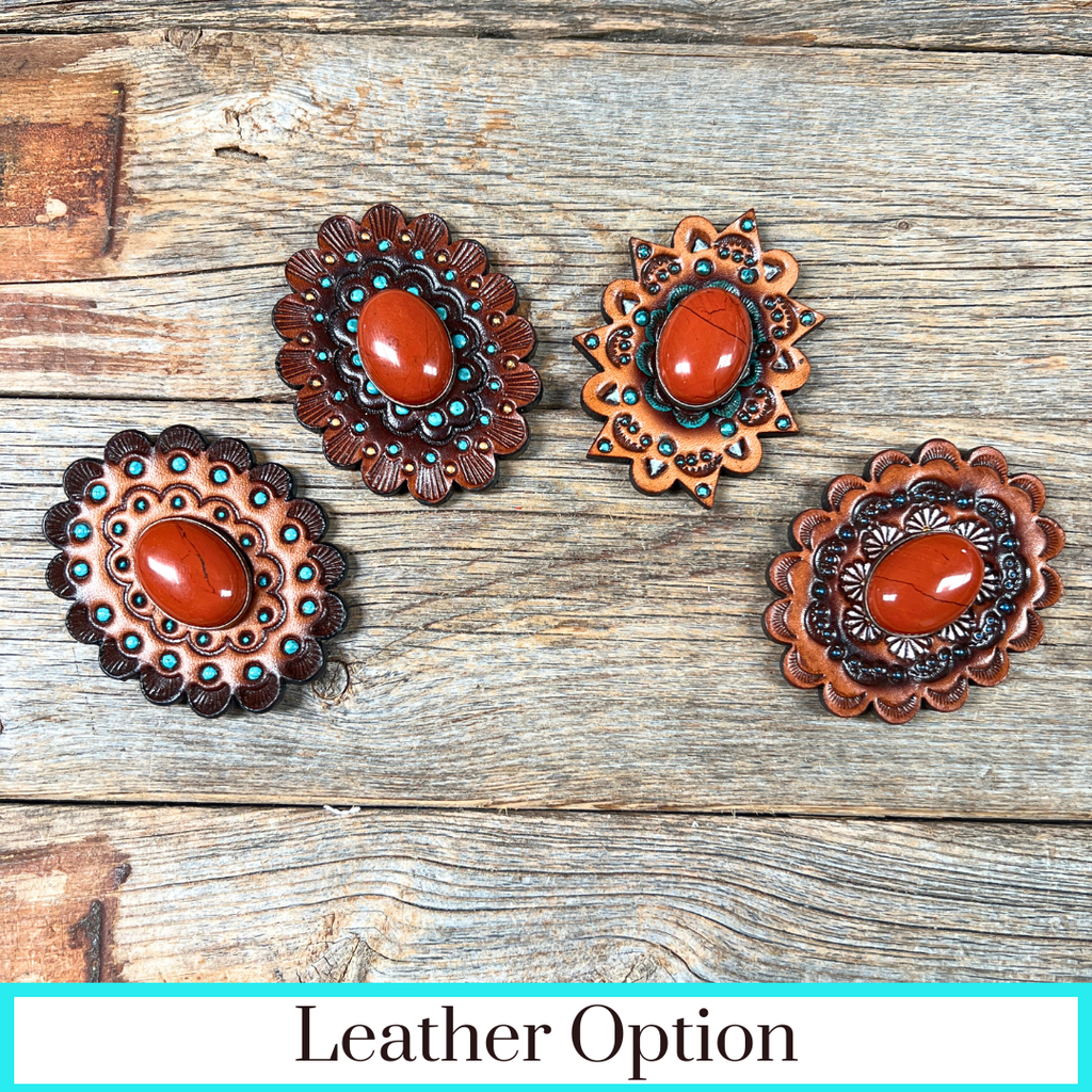 Rust Cabochon Stone - Leather Rosette Options -