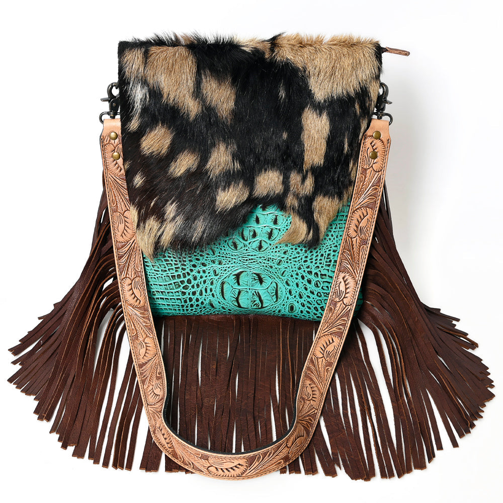 American Darling Messenger Hand Tooled Hair On Genuine Leather Western Women Bag Handbag Purse | Cute
