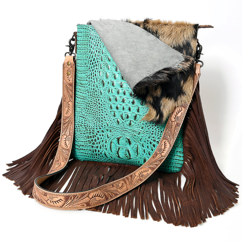 American Darling Messenger Hand Tooled Hair On Genuine Leather Western Women Bag Handbag Purse | Cute