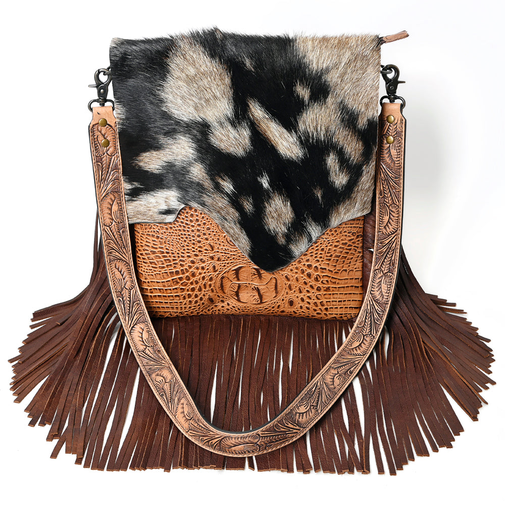American Darling Messenger Hand Tooled Hair On Genuine Leather Western Women Bag Handbag Purse | Cute