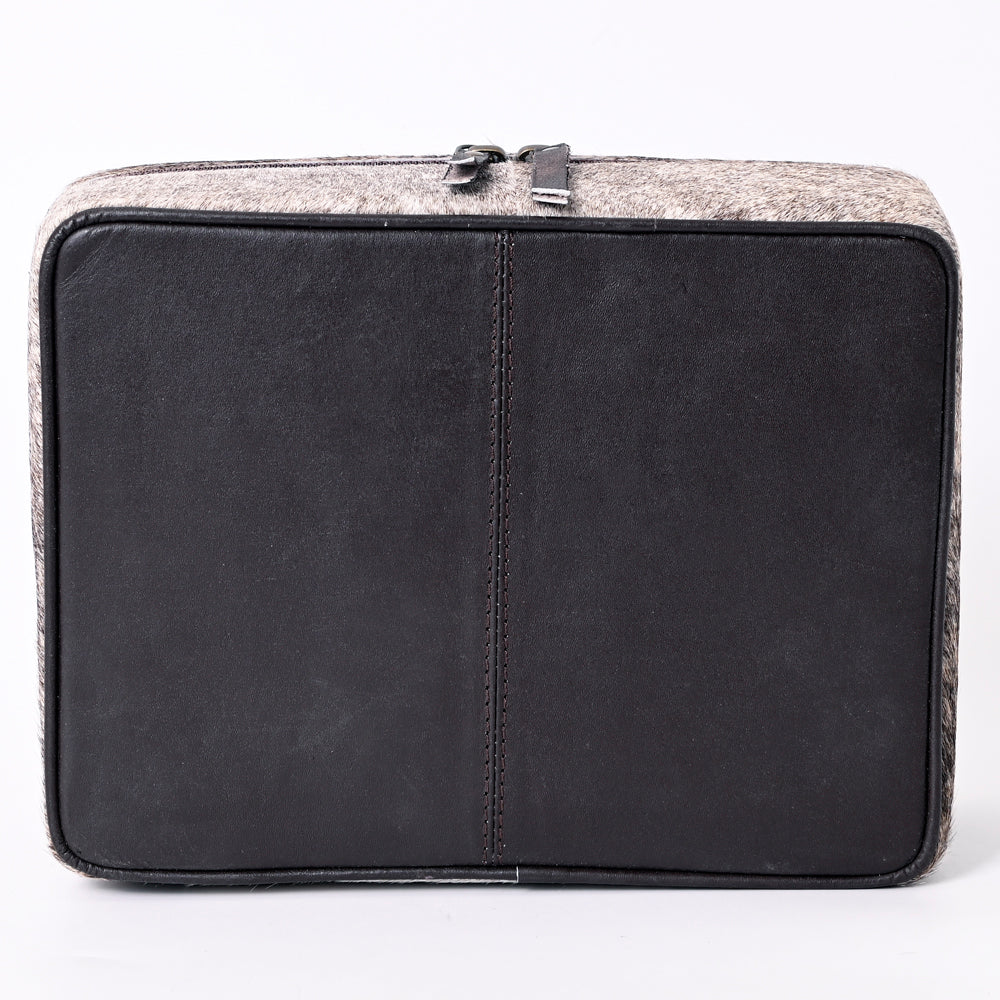 American Darling Jewelry Case for Women - Hand Tooled Floral Carved Leather, Hair-On Cowhide & Buck Stitched Organizer