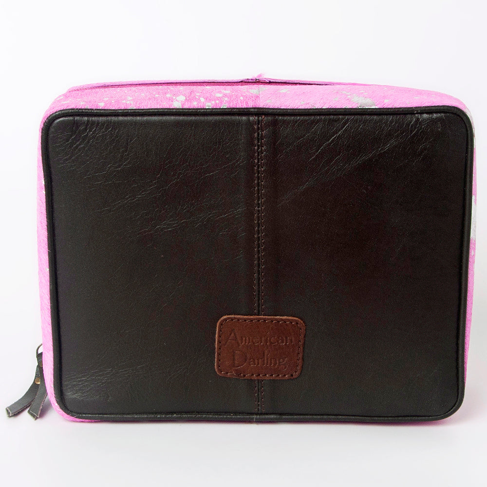 American Darling Pink Jewelry Case for Women - Hair-On Cowhide Eco-Friendly Genuine Leather Travel Organizer