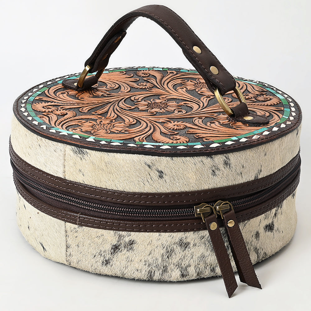 American Darling Hand-Tooled Hair-On Genuine Leather Jewelry Case