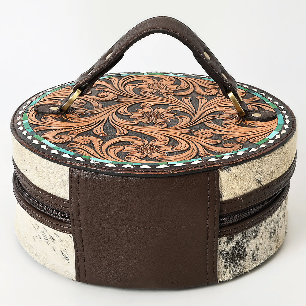 American Darling Hand-Tooled Hair-On Genuine Leather Jewelry Case