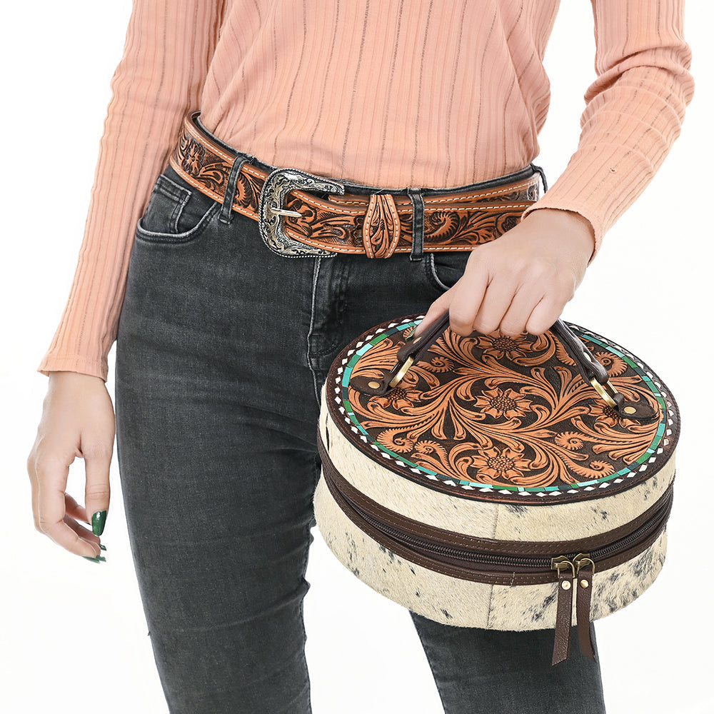 American Darling Hand-Tooled Hair-On Genuine Leather Jewelry Case
