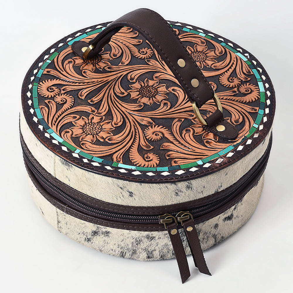 American Darling Hand-Tooled Hair-On Genuine Leather Jewelry Case