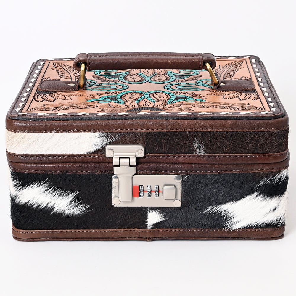 American Darling Jewelry Case for Women - Hand Tooled Floral Carved Genuine Leather Travel Organizer with Top Handle