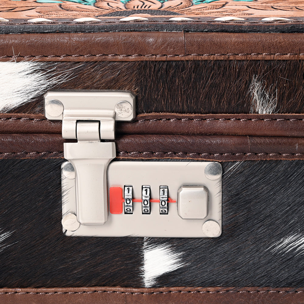 American Darling Jewelry Case for Women - Hand Tooled Floral Carved Genuine Leather Travel Organizer with Top Handle