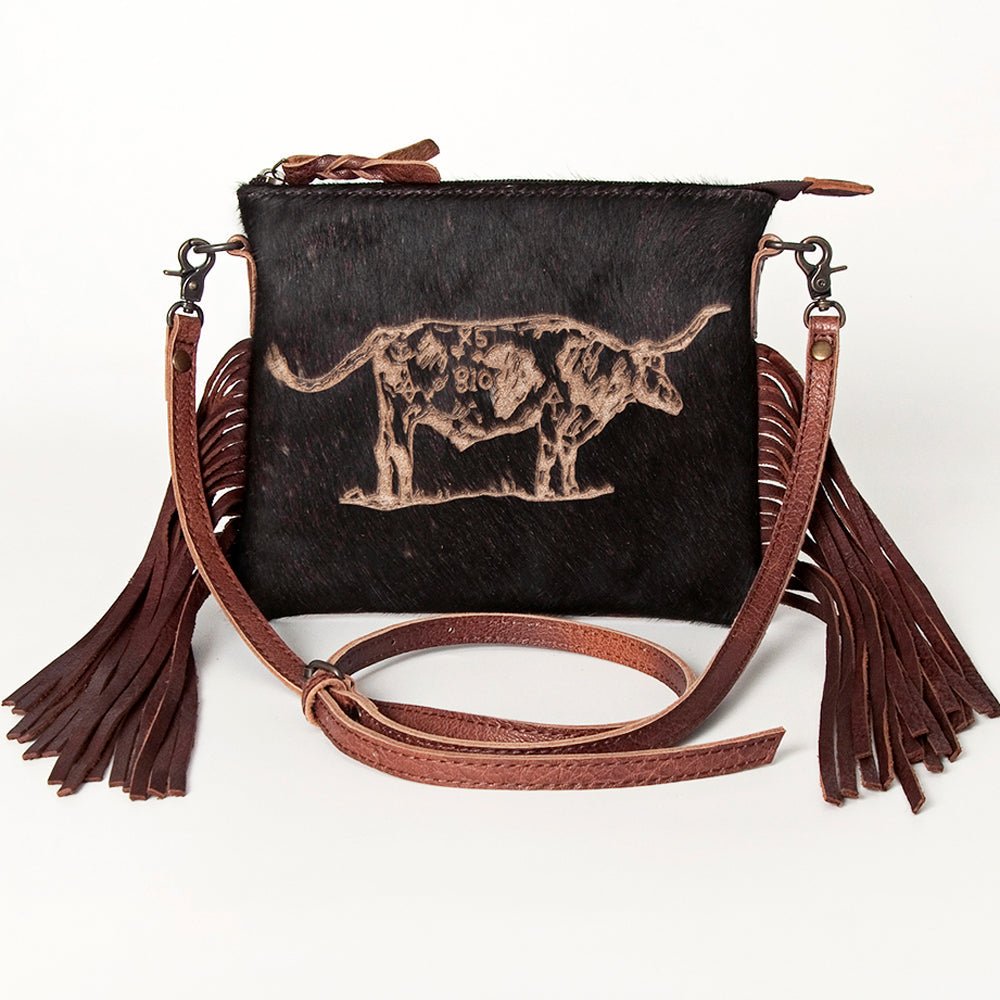 American Darling Western Small Crossbody Bag – Genuine Hair-On Cowhide Leather with Fringes, Adjustable Strap, Handcrafted in Texas