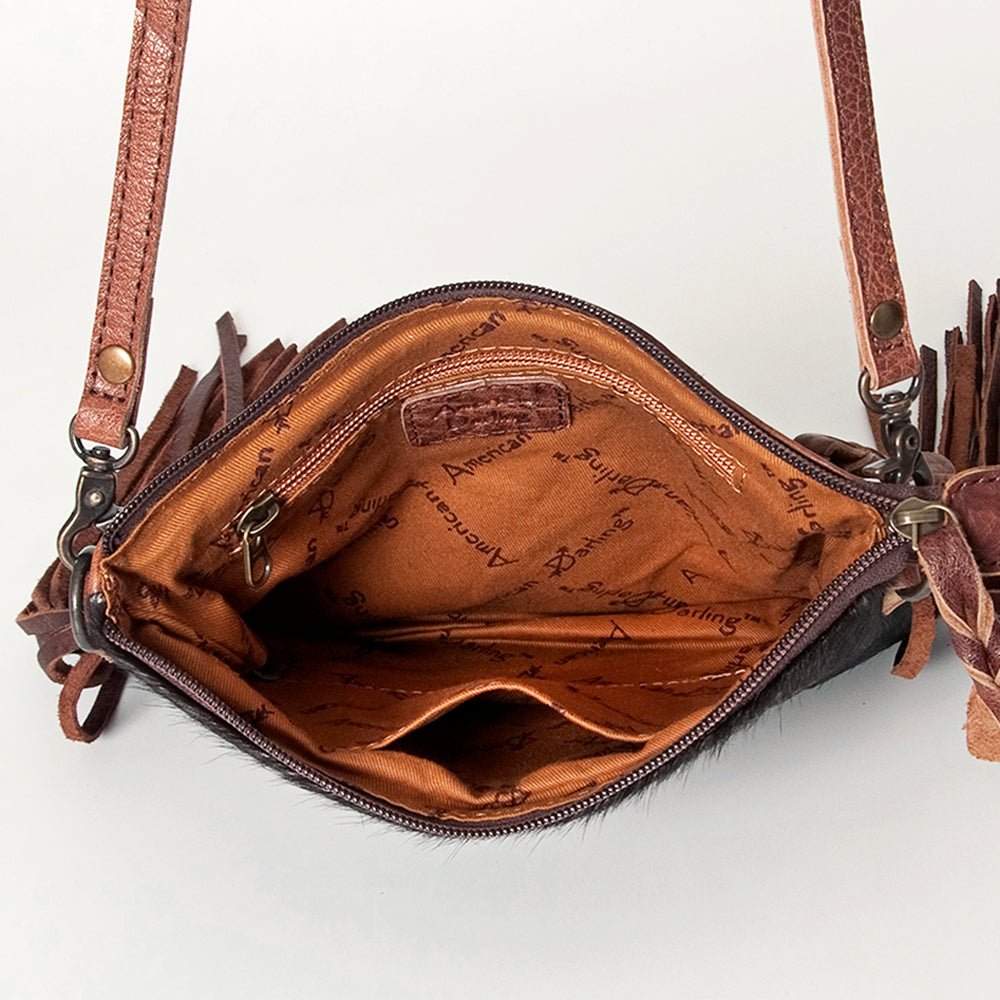 American Darling Western Small Crossbody Bag – Genuine Hair-On Cowhide Leather with Fringes, Adjustable Strap, Handcrafted in Texas