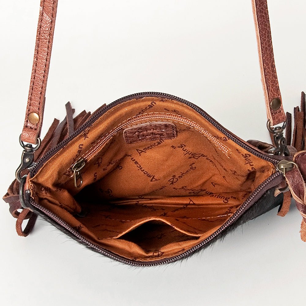 American Darling Western Small Crossbody Bag – Genuine Hair-On Cowhide Leather with Fringes, Adjustable Strap, Handcrafted in Texas