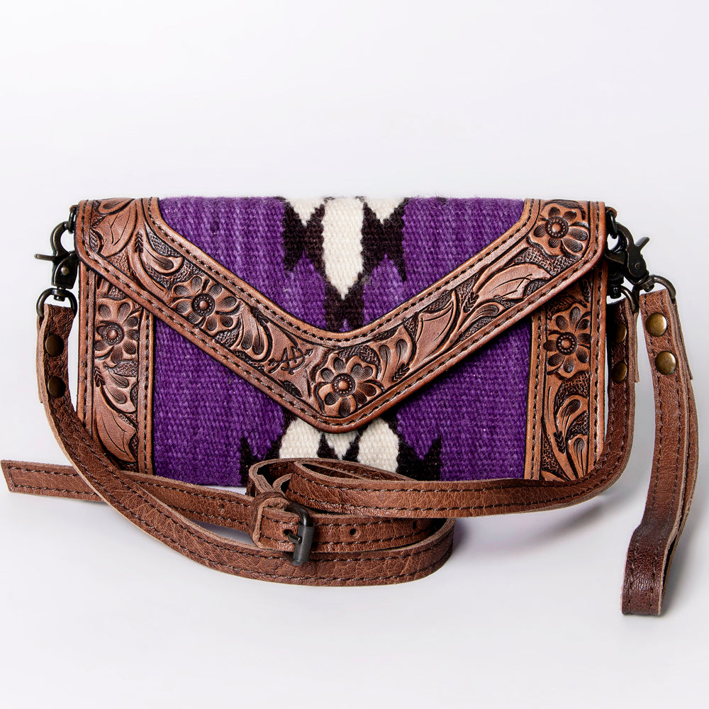 American Darling Envelope Western Hand Tooled Genuine Leather and Saddle Blanket Purse with Wristlet and YKK Zipper