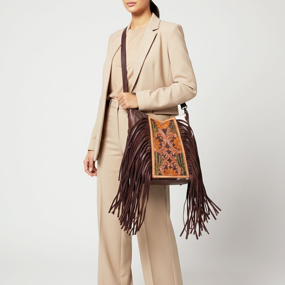 American Darling Large Crossbody Hand Tooled Hair On Genuine Leather Women Bag Western Handbag Purse