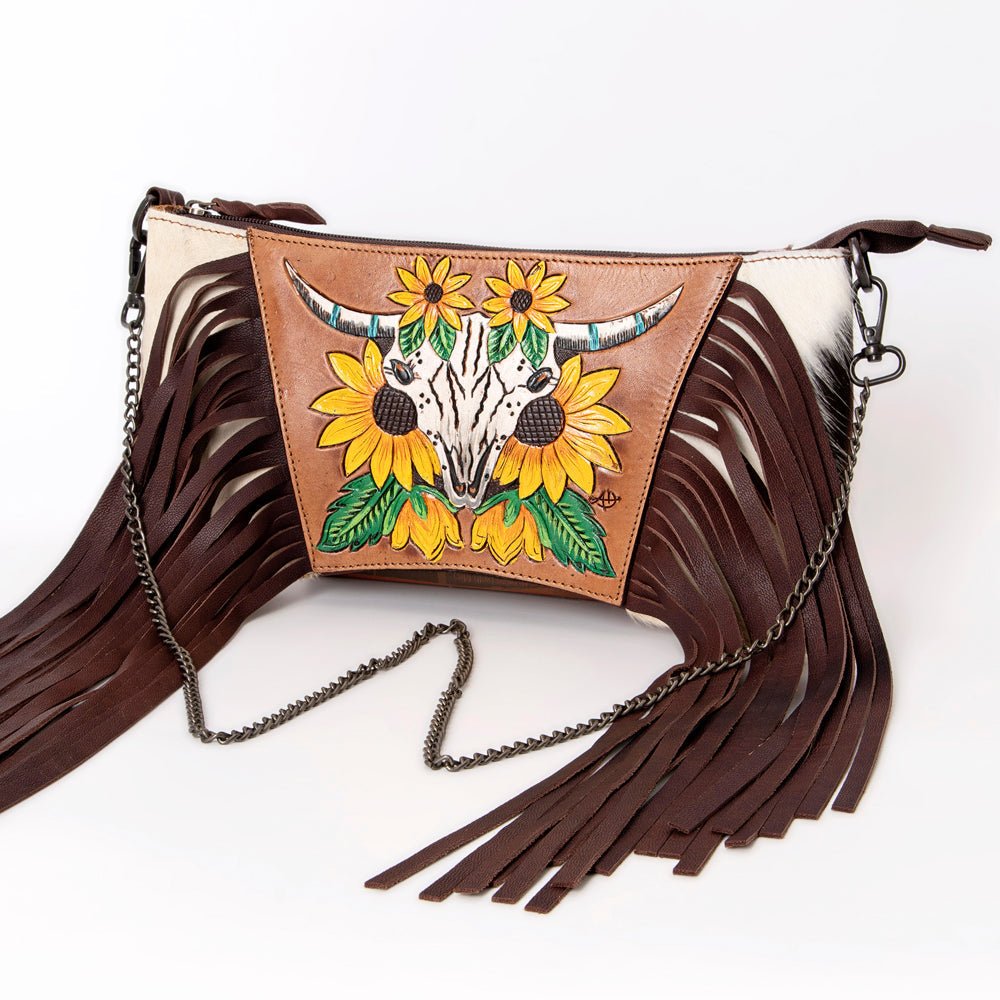 American Darling Crossbody Hand Tooled Hair-On Genuine Leather