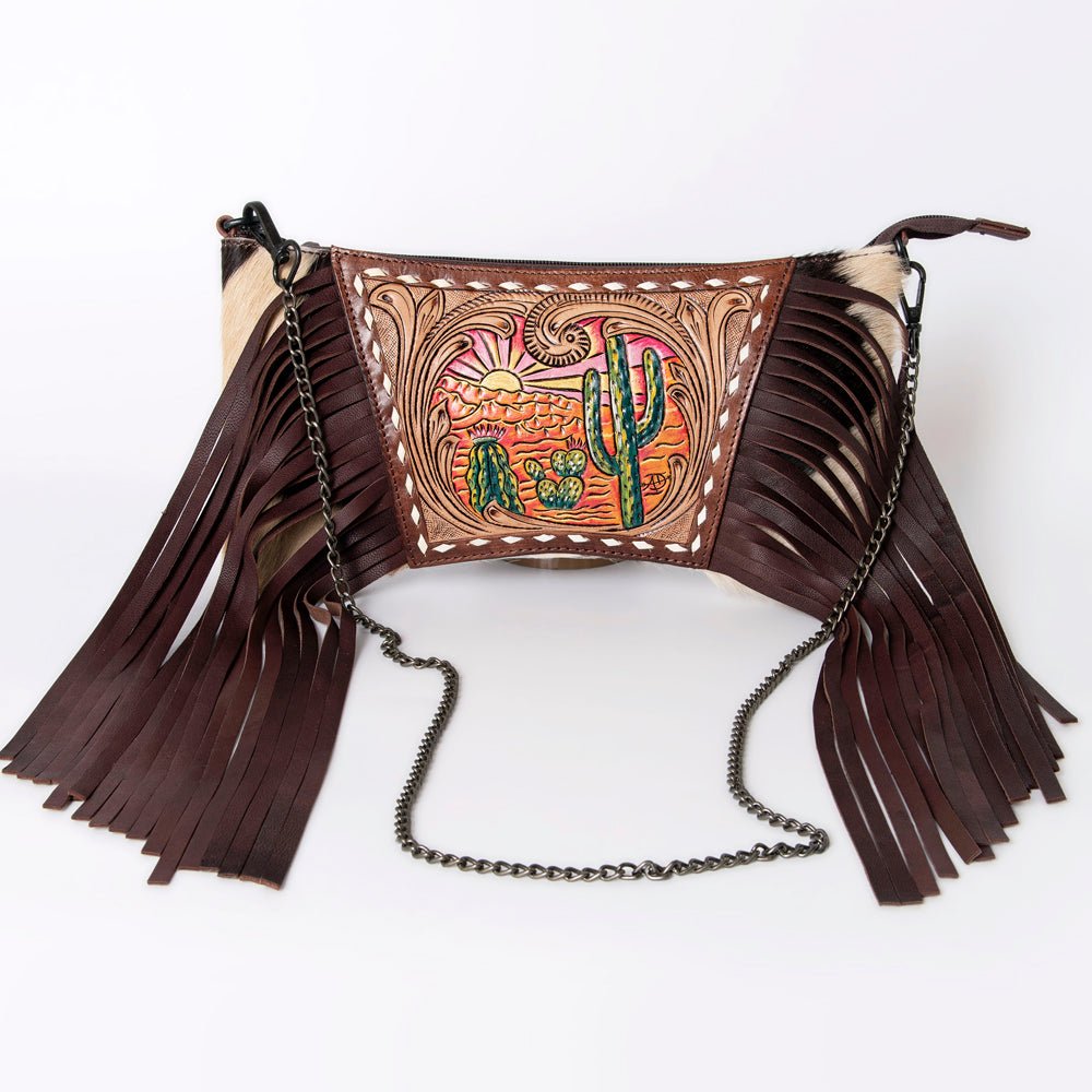 American Darling Crossbody Hand Tooled Hair-On Genuine Leather