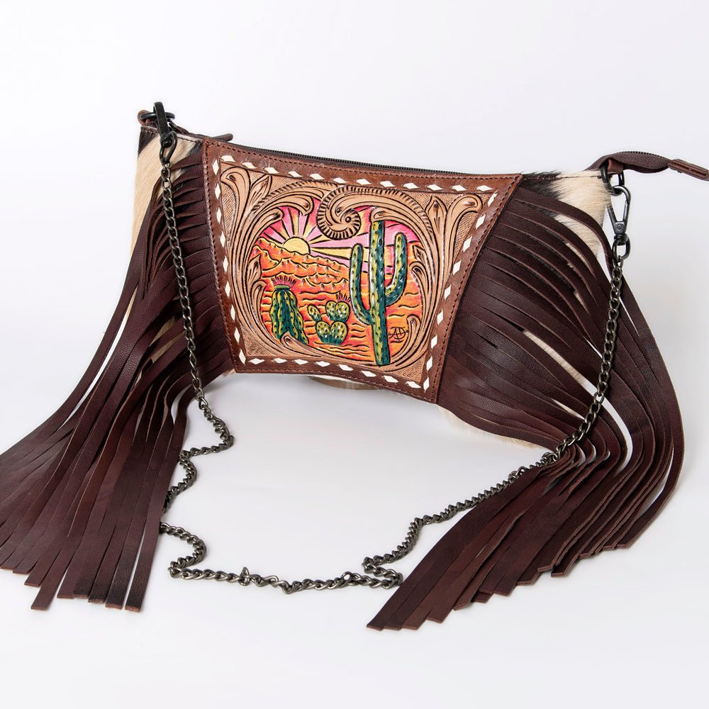 American Darling Crossbody Hand Tooled Hair-On Genuine Leather