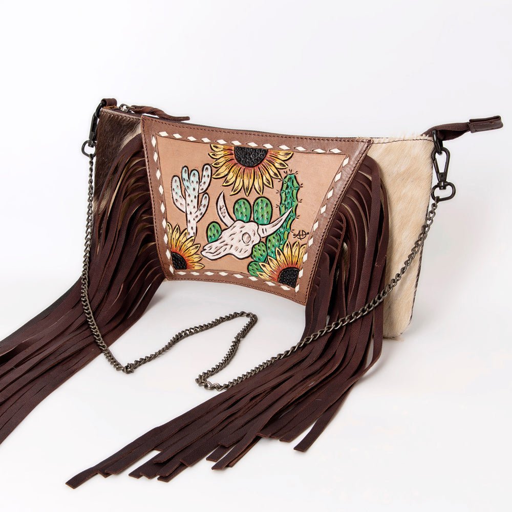 American Darling Crossbody Hand Tooled Hair-On Genuine Leather