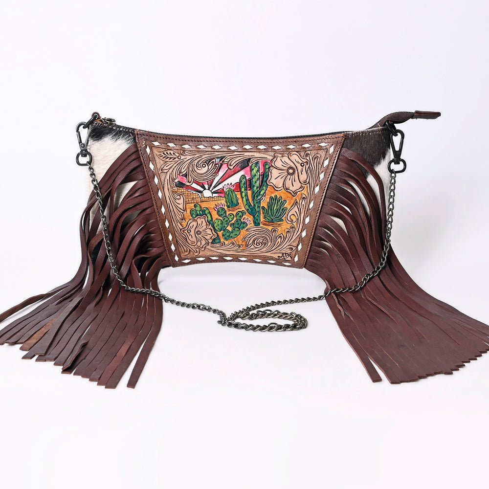 American Darling Crossbody Hand Tooled Hair-On Genuine Leather