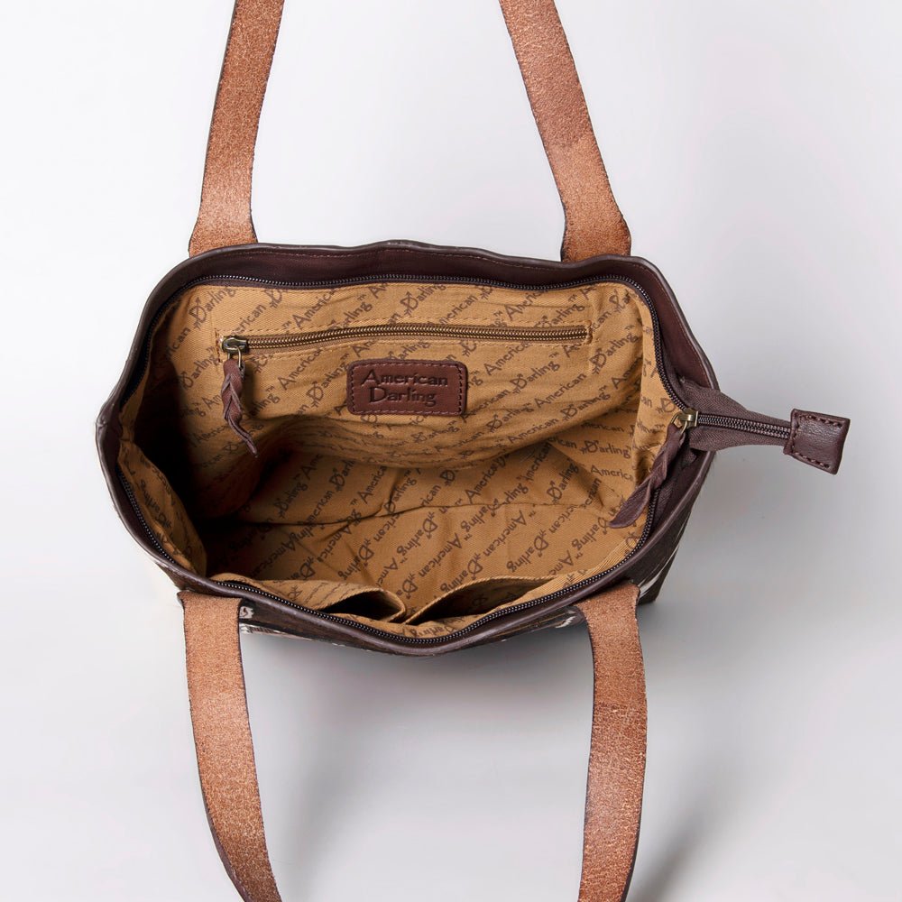 American Darling Tote Hand Tooled Hair-On Genuine Leather