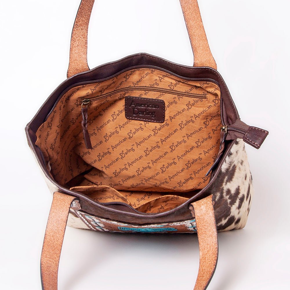 American Darling Tote Hand Tooled Hair-On Genuine Leather