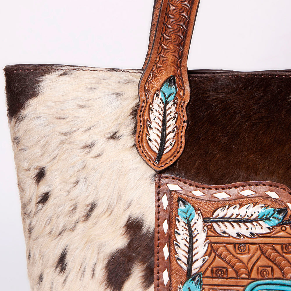 American Darling Tote Hand Tooled Hair-On Genuine Leather Women Bag Western Handbag Purse