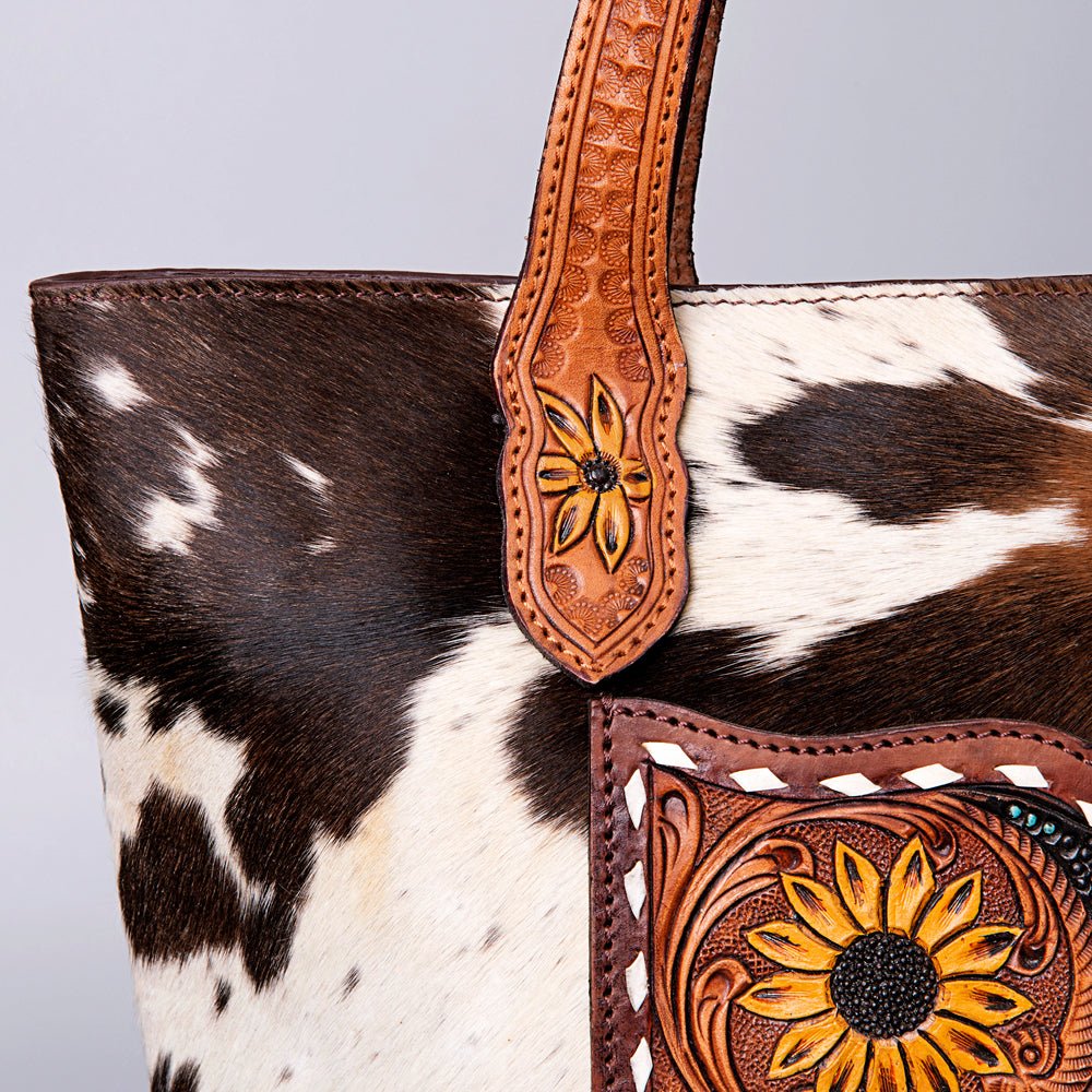 American Darling Tote Hand Tooled Hair-On Genuine Leather