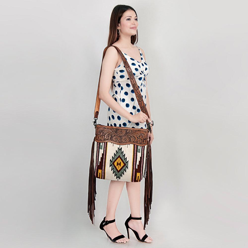 American Darling Hand-Tooled Saddle Blanket Leather Crossbody Bag