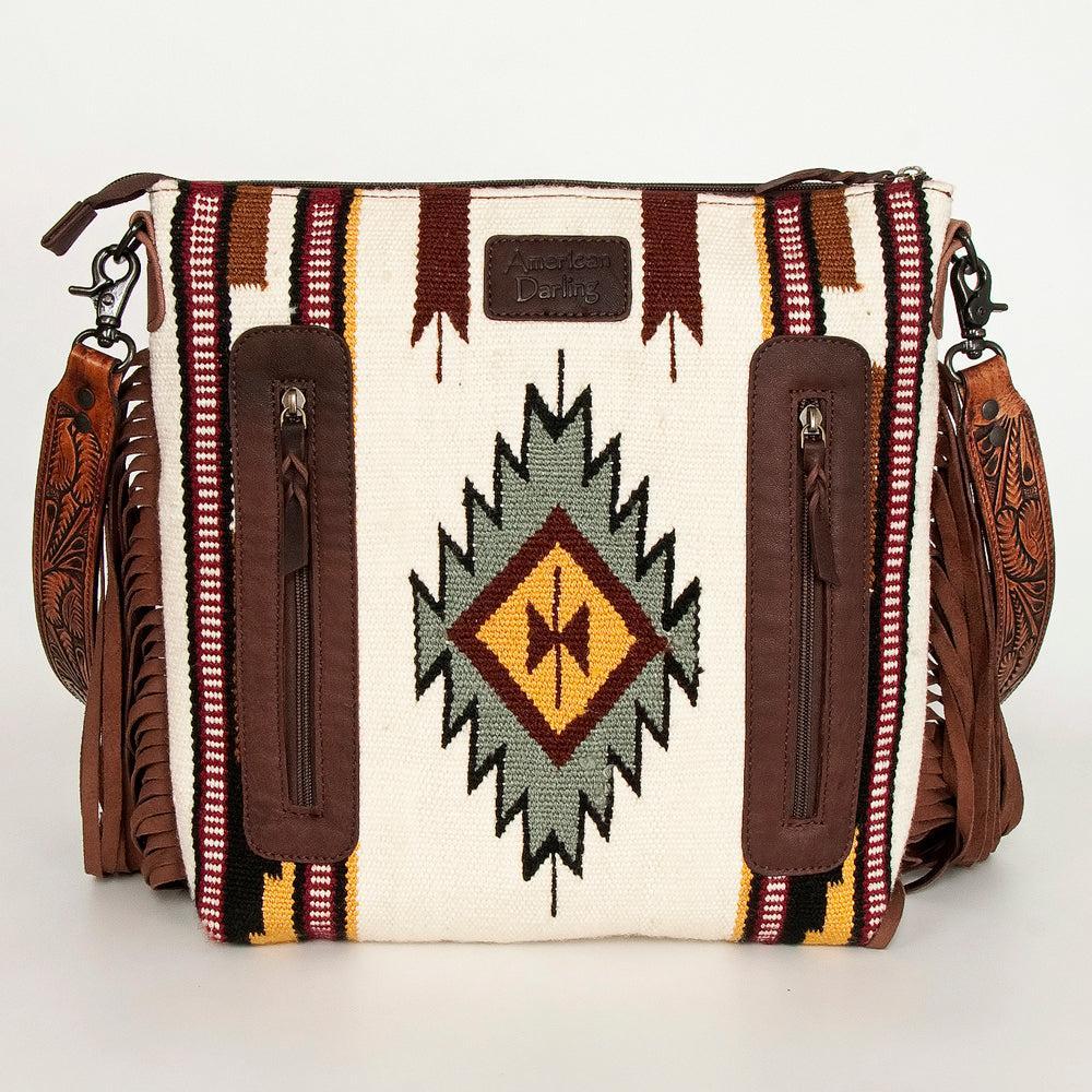 American Darling Hand-Tooled Saddle Blanket Leather Crossbody Bag