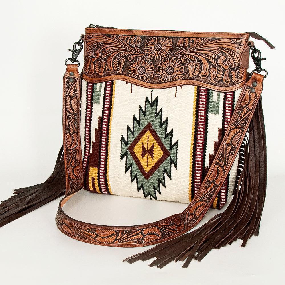 American Darling Hand-Tooled Saddle Blanket Leather Crossbody Bag