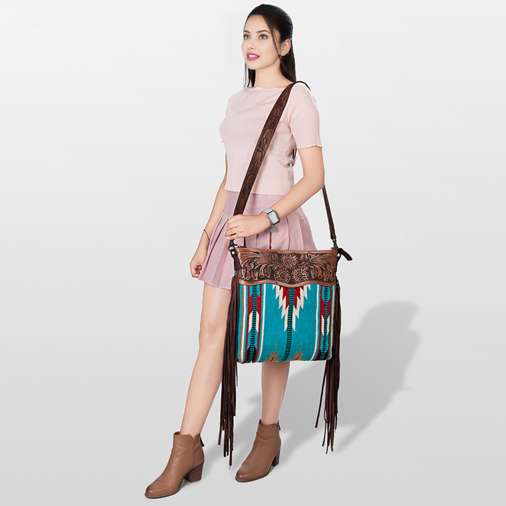 American Darling Hand-Tooled Saddle Blanket Leather Crossbody Bag