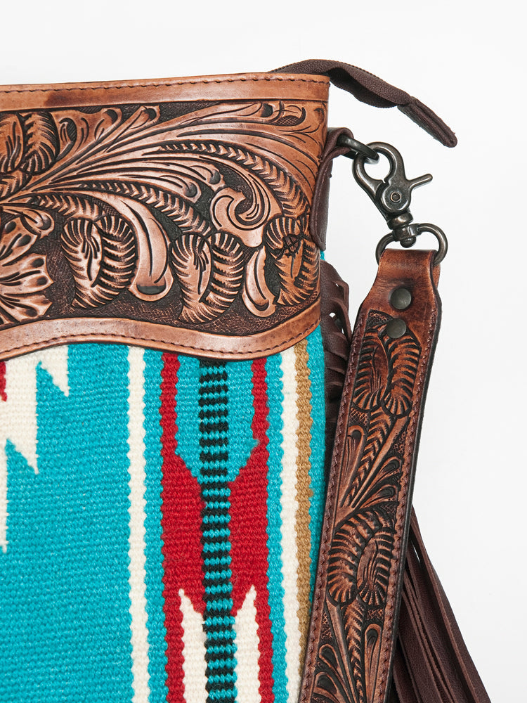 American Darling Hand-Tooled Saddle Blanket Leather Crossbody Bag
