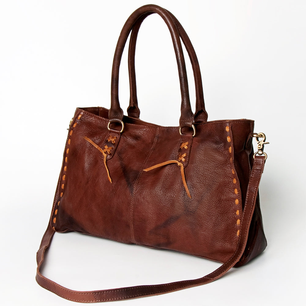American Darling Tote Bag - Genuine Vegetable-Tanned Leather Western Purse with Buck Stitching & YKK Zipper