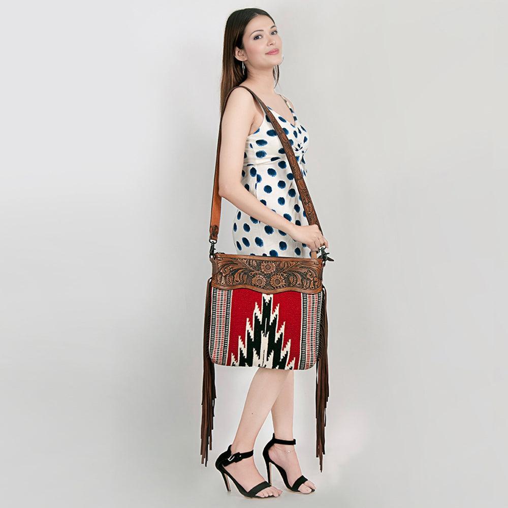 American Darling Hand-Tooled Saddle Blanket Leather Crossbody Bag