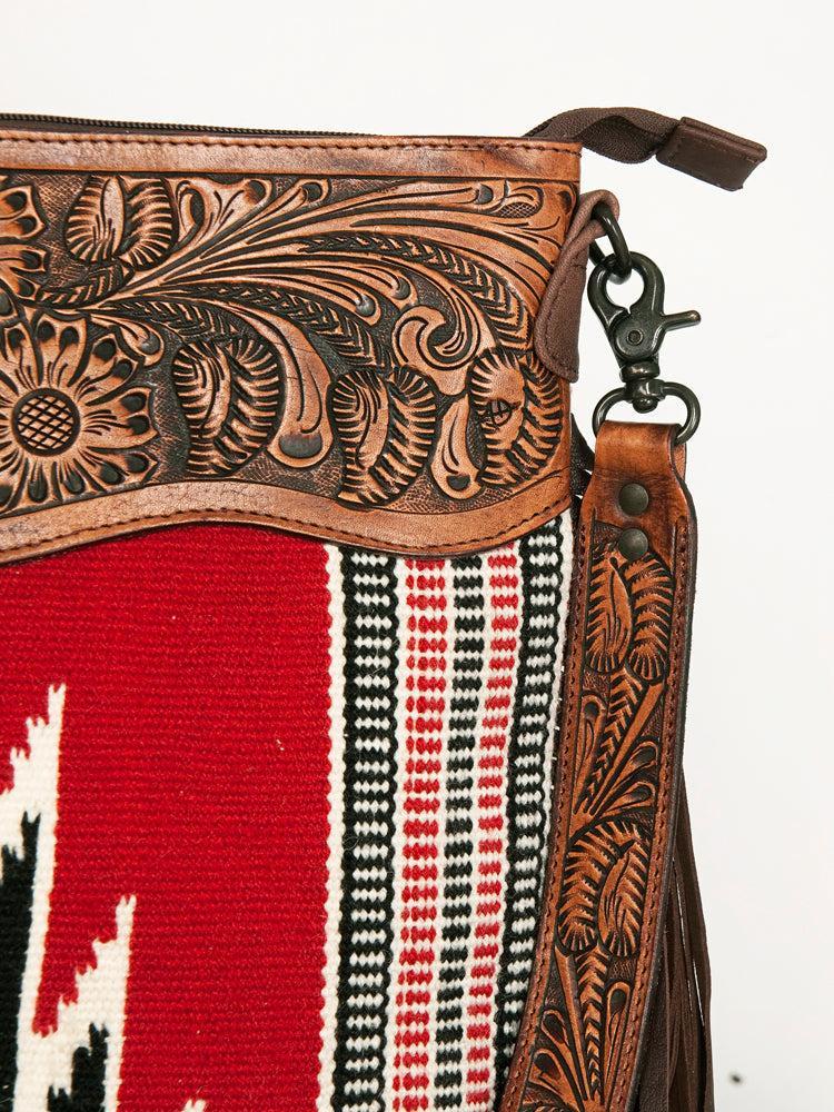 American Darling Hand-Tooled Saddle Blanket Leather Crossbody Bag
