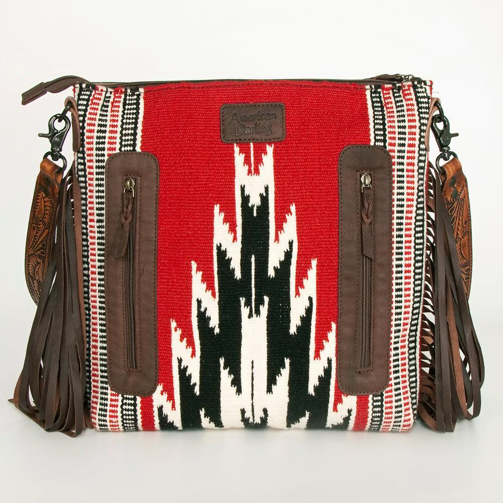 American Darling Hand-Tooled Saddle Blanket Leather Crossbody Bag