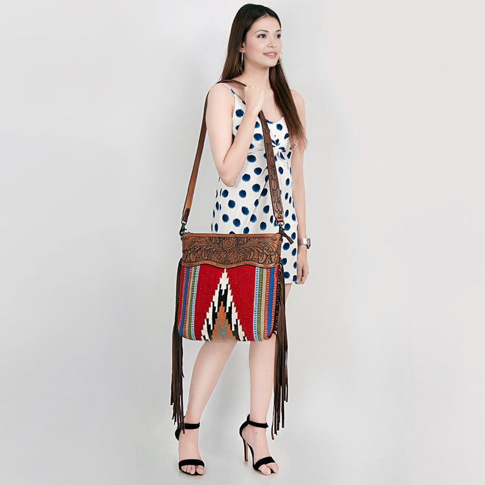 American Darling Hand-Tooled Saddle Blanket Leather Crossbody Bag