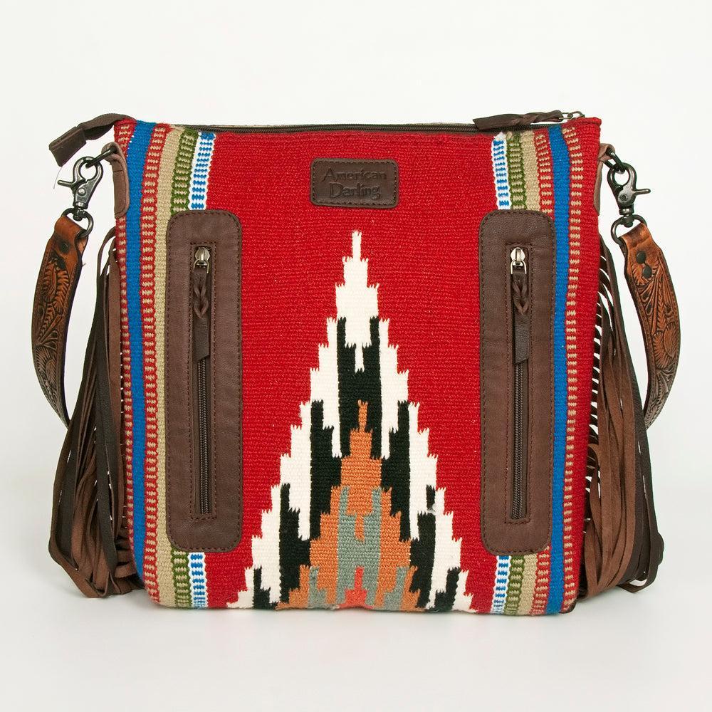 American Darling Hand-Tooled Saddle Blanket Leather Crossbody Bag