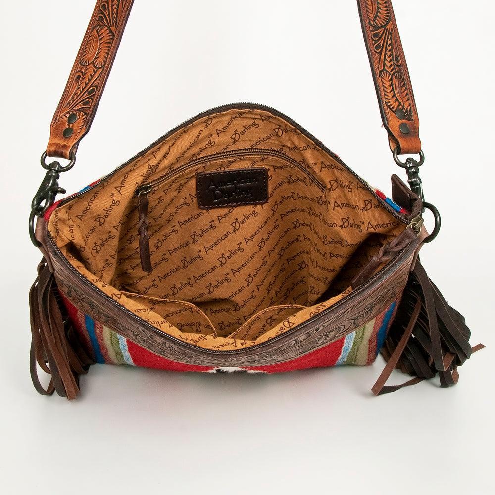 American Darling Hand-Tooled Saddle Blanket Leather Crossbody Bag