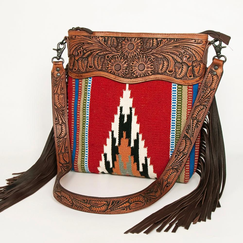 American Darling Hand-Tooled Saddle Blanket Leather Crossbody Bag