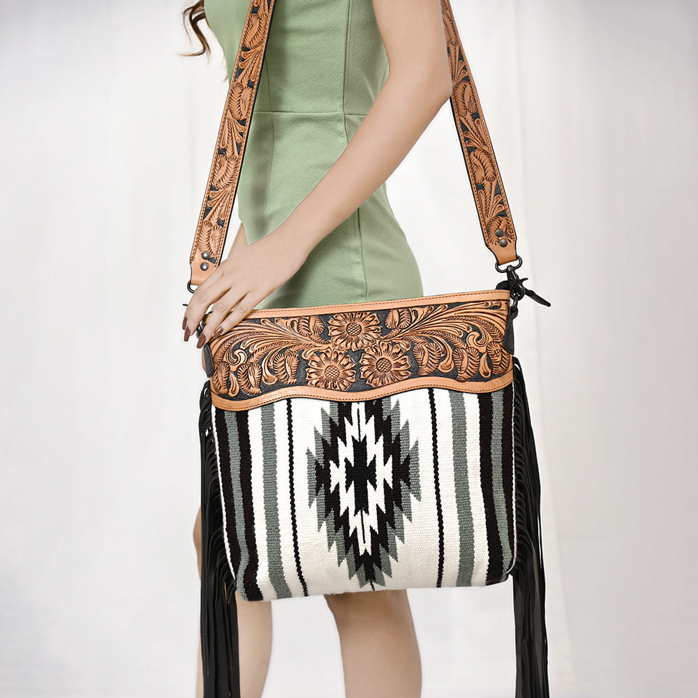 American Darling Hand-Tooled Saddle Blanket Leather Crossbody Bag