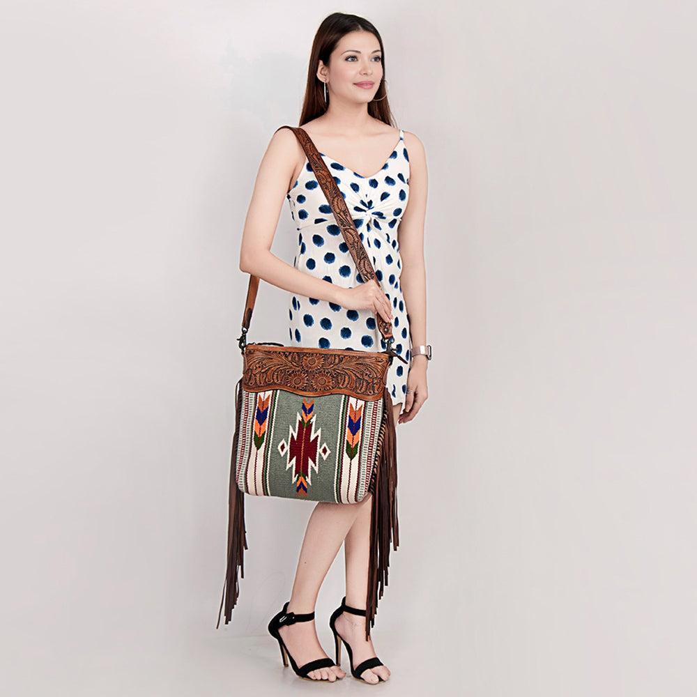 American Darling Hand-Tooled Saddle Blanket Leather Crossbody Bag