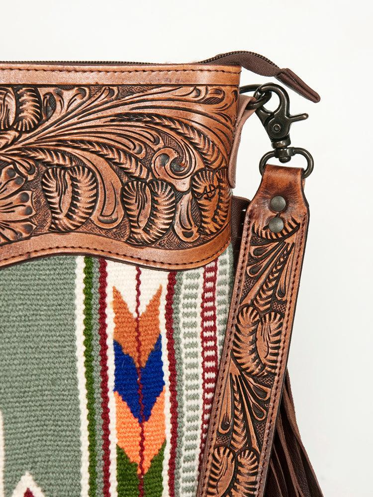 American Darling Hand-Tooled Saddle Blanket Leather Crossbody Bag