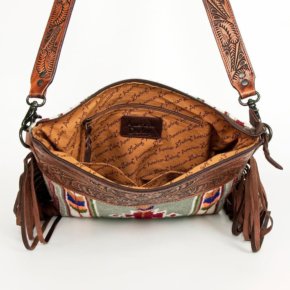 American Darling Hand-Tooled Saddle Blanket Leather Crossbody Bag